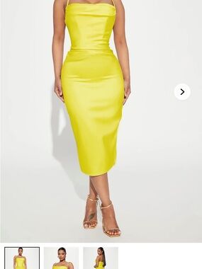 Satin Midi Dress in Bright Yellow